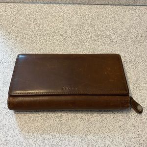 Vintage Coach brown leather wallet button flap